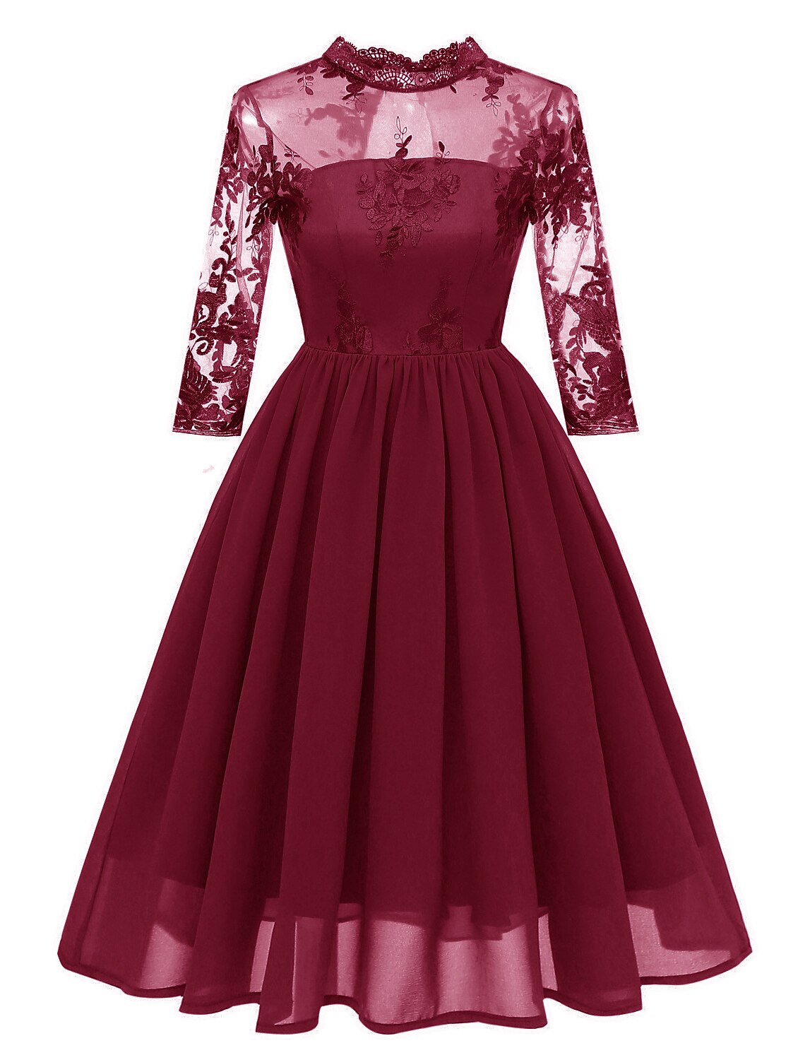 Wholesale A-Line Cocktail Dresses Vintage Dress Graduation Party Wear Knee Length Sleeveless Jewel Neck Lace with Lace Insert Embroidery Appliques
